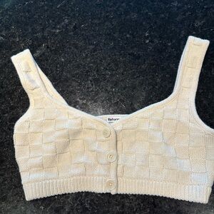 Reformation Cream Ribbed Buttoned Crop Tank Top